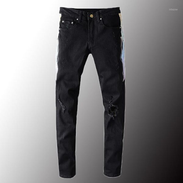 men's jeans luxe mens ploid streep line patchwork black streetwear slim skinny stretch denim ripped broek plus size 40, Blue
men's jeans luxe mens ploid streep line patchwork black streetwear slim skinny stretch denim ripped broek plus size 40, Blue
