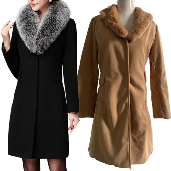 women's wool & blends 2021 faux fur collar woman coat elegant pockets winter long sleeve parka womens solid single breasted casual coat, Black
women's wool & blends 2021 faux fur collar woman coat elegant pockets winter long sleeve parka womens solid single breasted casual coat, Black