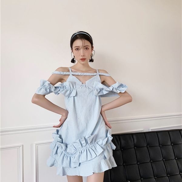 casual dresses vintage texture light blue ruffle mini women off the shoulder desinger korean fashion summer 2fle, Black;gray
casual dresses vintage texture light blue ruffle mini women off the shoulder desinger korean fashion summer 2fle, Black;gray