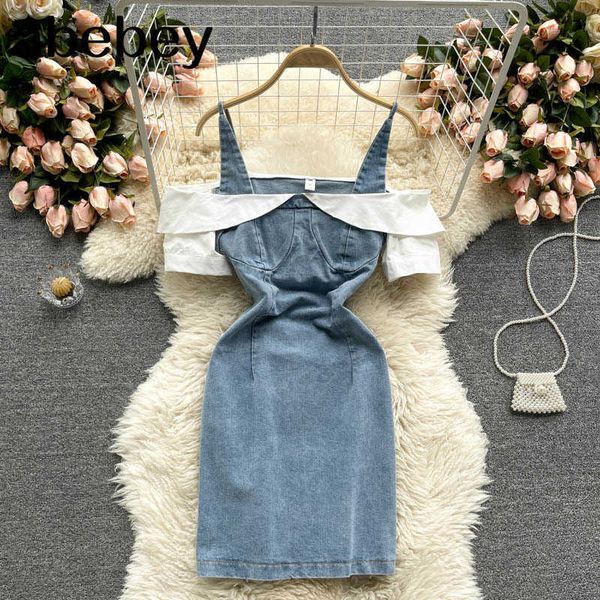 women off shoulder strap dress design korean denim slim party dresses summer drawstring ruched mini dress 210715, Black;gray
women off shoulder strap dress design korean denim slim party dresses summer drawstring ruched mini dress 210715, Black;gray