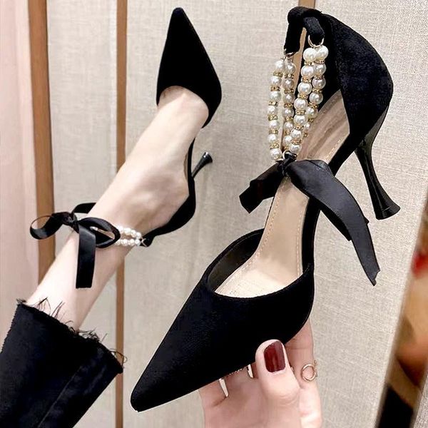 dress shoes high heel evening pearl lace 2021 stiletto pointed toe sweet single fairy style women's, Black
dress shoes high heel evening pearl lace 2021 stiletto pointed toe sweet single fairy style women's, Black