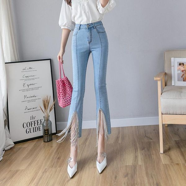 women's jeans a drill tassel female tight show thin section nine minutes of pants personality micro loudspeaker, Blue
women's jeans a drill tassel female tight show thin section nine minutes of pants personality micro loudspeaker, Blue