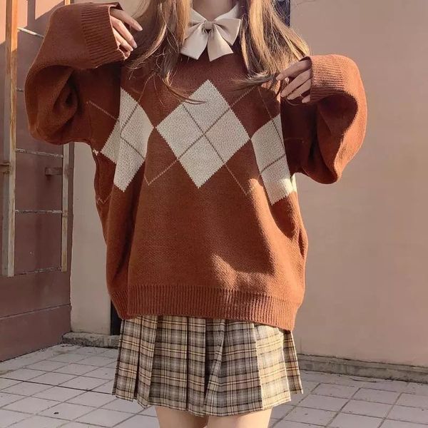women's sweaters knitted women argyle pullovers winter geometric pattern ladies casual oversized autumn korean pull femme, White;black
women's sweaters knitted women argyle pullovers winter geometric pattern ladies casual oversized autumn korean pull femme, White;black
