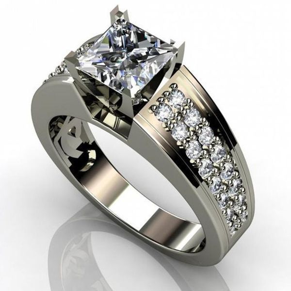 wedding rings square crystal cubic zirconia for women engagement stone ring jewelry, Slivery;golden