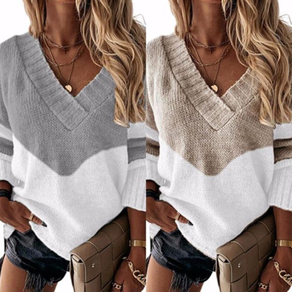 women's sweaters women elegant patchwork print knit sweater 2021 autumn v-neck long sleeve pullover ladies winter casual loose jum, White;black
women's sweaters women elegant patchwork print knit sweater 2021 autumn v-neck long sleeve pullover ladies winter casual loose jum, White;black