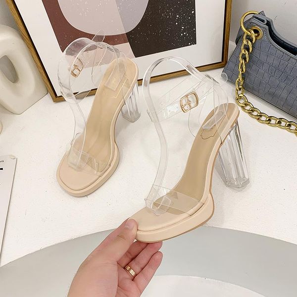 sandals ankle strap thick square heels shoes transparent woman ladies thick-soled clear, Black
sandals ankle strap thick square heels shoes transparent woman ladies thick-soled clear, Black