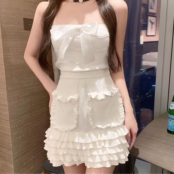 women's polos 2021 spring summer sweet 2 piece set women bow crop + ruffled knitted mini skirt suits button up elegant skirts sets, White
women's polos 2021 spring summer sweet 2 piece set women bow crop + ruffled knitted mini skirt suits button up elegant skirts sets, White