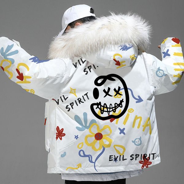 2021 new winter brand little devil down et short lovers thickened graffiti national handsome men's coat, Black
2021 new winter brand little devil down et short lovers thickened graffiti national handsome men's coat, Black