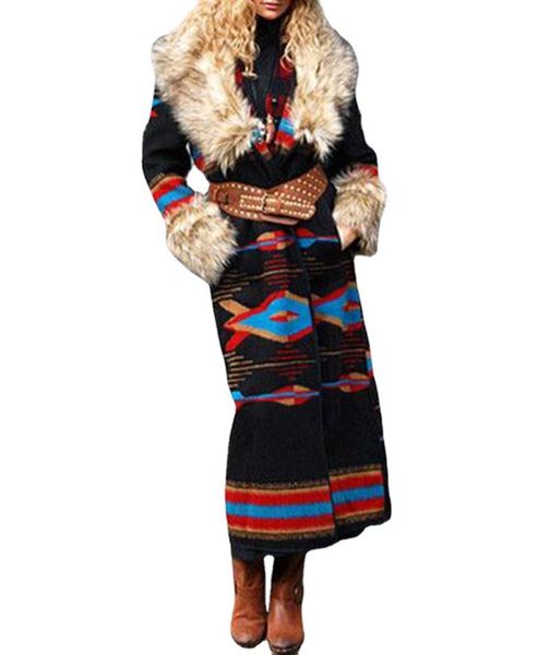 women's wool & blends fashion famous family style printed long tweed large collar coat, Black
women's wool & blends fashion famous family style printed long tweed large collar coat, Black