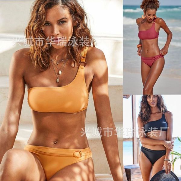 shoulder 2021 one solid color split women's multicolor swimsuit bikini, White;black
shoulder 2021 one solid color split women's multicolor swimsuit bikini, White;black