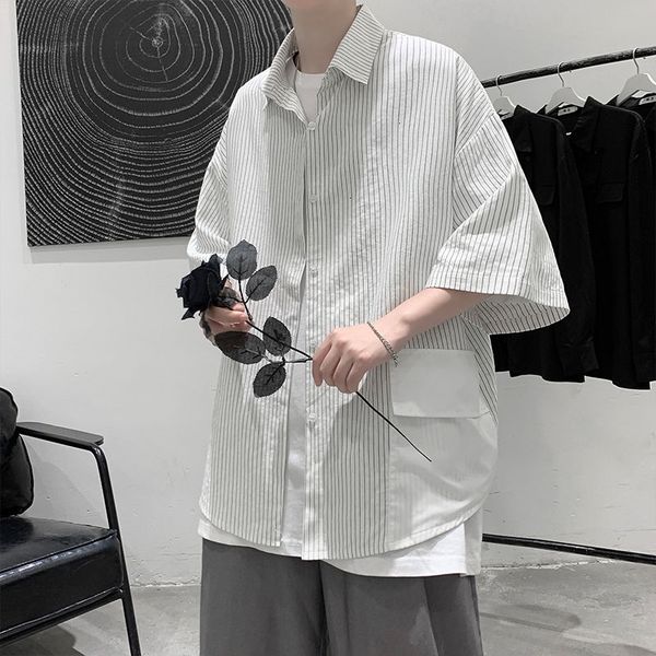 men's casual shirts summer short-sleeved fashion business society mens korean loose pocket striped men -3xl id9g, White;black
men's casual shirts summer short-sleeved fashion business society mens korean loose pocket striped men -3xl id9g, White;black