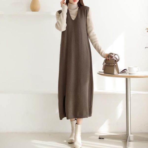 casual dresses 2021 korean fashion womens dress solid color simplicity autumn winter loose v-neck sleeveless knitting vest, Black;gray
casual dresses 2021 korean fashion womens dress solid color simplicity autumn winter loose v-neck sleeveless knitting vest, Black;gray