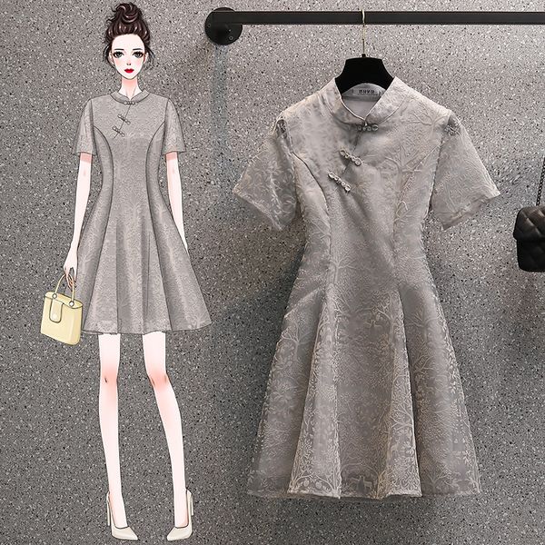 luxury casual dresses aihuole small size women's 2021 summer fat sister improved cheongsam mid length drs, Black;gray
luxury casual dresses aihuole small size women's 2021 summer fat sister improved cheongsam mid length drs, Black;gray
