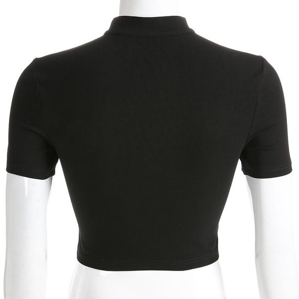 women's t-shirt black slim summer t shirt women front cut out cropped tee femme choker collar short sleeve gothic tshirt, White
women's t-shirt black slim summer t shirt women front cut out cropped tee femme choker collar short sleeve gothic tshirt, White