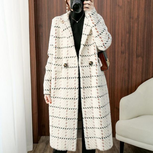 women's wool & blends winter women british long straight coat knee-length slim lattice fashion plush outwear, Black
women's wool & blends winter women british long straight coat knee-length slim lattice fashion plush outwear, Black