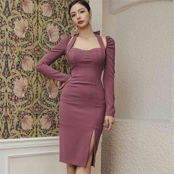office ladies backless women dress spring elegant fashion long sleeve slim waist split sheath female 210519, Black;gray
office ladies backless women dress spring elegant fashion long sleeve slim waist split sheath female 210519, Black;gray