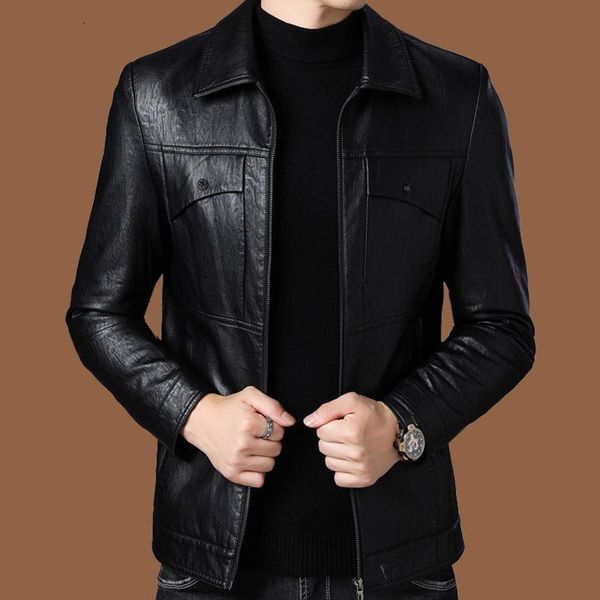 men's leather & faux coat with plush thin autumn winter lapel motorcycle suit leisure sheep jacket, Black
men's leather & faux coat with plush thin autumn winter lapel motorcycle suit leisure sheep jacket, Black
