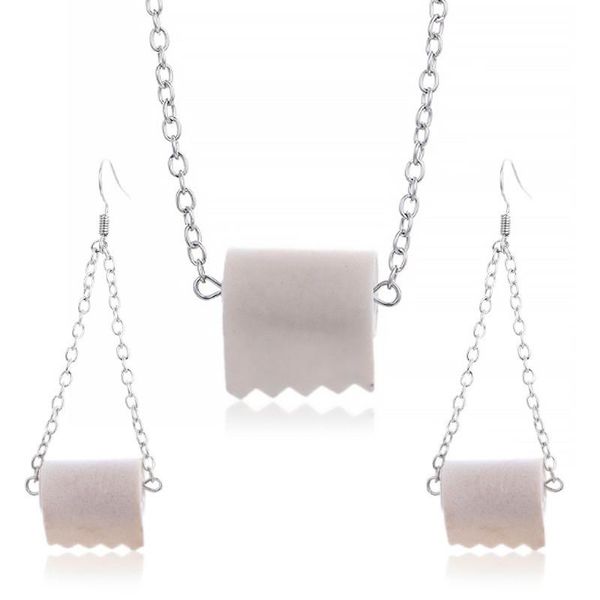 earrings & necklace design toilet paper pendant earring set for women girls fashion choker dangle ear jewelry party gifts, Silver
earrings & necklace design toilet paper pendant earring set for women girls fashion choker dangle ear jewelry party gifts, Silver