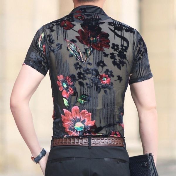men's casual shirts mannen kleding 2021 spring short sleeve slim fit transparent shirt men flower print velvet club party chemise homme, White;black
men's casual shirts mannen kleding 2021 spring short sleeve slim fit transparent shirt men flower print velvet club party chemise homme, White;black
