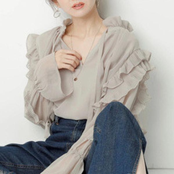 women's blouses & shirts neploe autumn 2021 womens japanese sweet solid v neck drawstring ruffled multilayer long sleeve blusas, White
women's blouses & shirts neploe autumn 2021 womens japanese sweet solid v neck drawstring ruffled multilayer long sleeve blusas, White