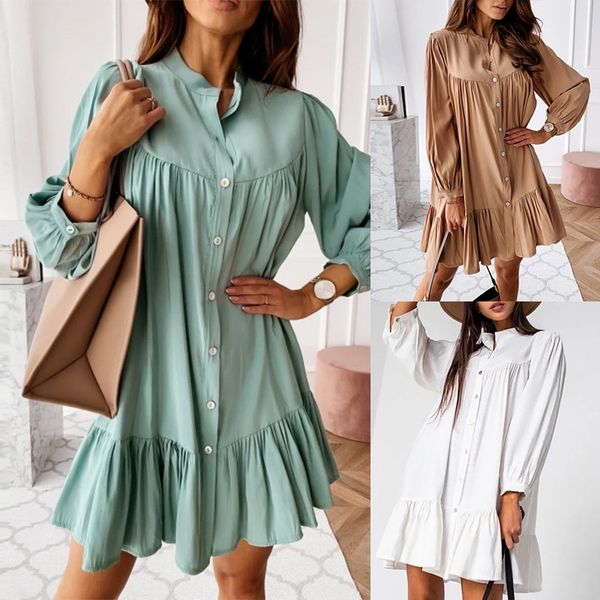 dresses 2021 women's early autumn long sleeve single breasted ruffle loose style swing, Black;gray
dresses 2021 women's early autumn long sleeve single breasted ruffle loose style swing, Black;gray