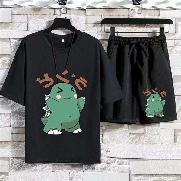 summer little dinosaur suit men's student korean casual short sleeve t-shirt sports pants fashion, White;black
summer little dinosaur suit men's student korean casual short sleeve t-shirt sports pants fashion, White;black