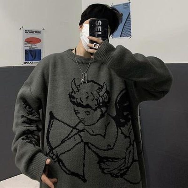 men's sweaters punk harajuku angel hip hop street round neck pullover couple trend knitting retro fashion warm super large sweater, White;black
men's sweaters punk harajuku angel hip hop street round neck pullover couple trend knitting retro fashion warm super large sweater, White;black