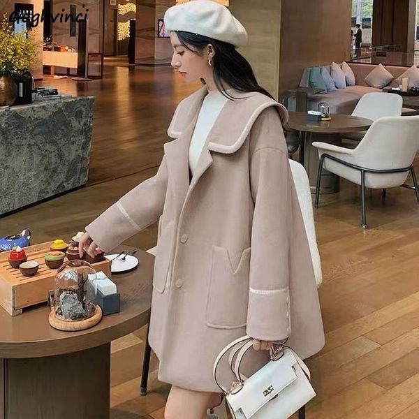 women's wool & blends heydress solid autumn sailorcollar loose small all-match coats long female sleeve elegant wool mixes pocket pfeo, Black
women's wool & blends heydress solid autumn sailorcollar loose small all-match coats long female sleeve elegant wool mixes pocket pfeo, Black