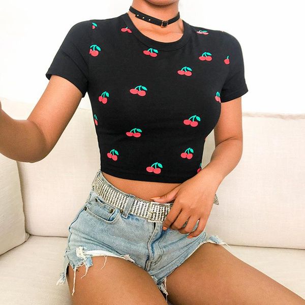 slim navel fashionable t-shirt cherry print cotton short tee women's o neck casual clothes summer vacation, White
slim navel fashionable t-shirt cherry print cotton short tee women's o neck casual clothes summer vacation, White
