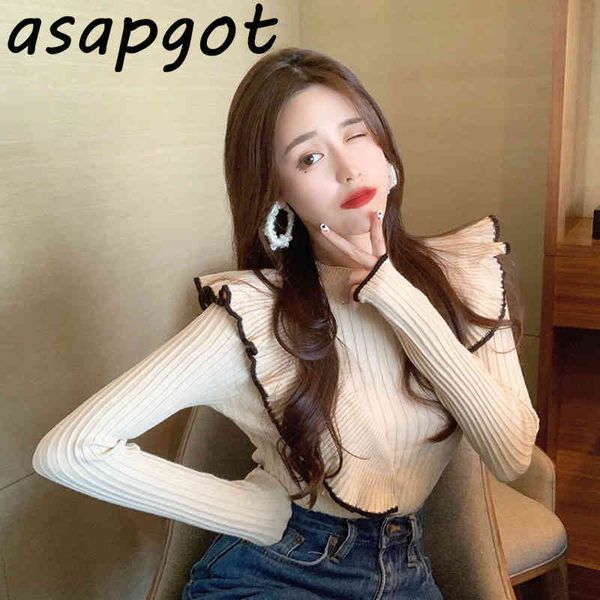 slim o neck ruffles knitted t shirt women korean chic wild casual elegant long sleeve knitwear temperament retro 210429, White
slim o neck ruffles knitted t shirt women korean chic wild casual elegant long sleeve knitwear temperament retro 210429, White