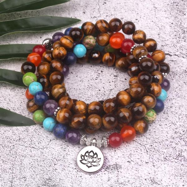 charm bracelets 8mm natural tiger's eye stone with 7 chakra 108 mala bracelet or necklace healing balance spiritual jewelry, Golden;silver
charm bracelets 8mm natural tiger's eye stone with 7 chakra 108 mala bracelet or necklace healing balance spiritual jewelry, Golden;silver