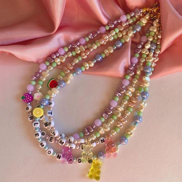 chains 2021 bohemia colorful beaded pearl transparent acrylic bear letter fruit pendant necklace for women y2k aesthetic jewelry, Silver
chains 2021 bohemia colorful beaded pearl transparent acrylic bear letter fruit pendant necklace for women y2k aesthetic jewelry, Silver