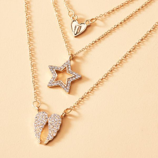 chains origin summer stylish full rhinestone star heart angel wing pendant necklaces for women gold metal 3 layed necklace jewelry, Silver
chains origin summer stylish full rhinestone star heart angel wing pendant necklaces for women gold metal 3 layed necklace jewelry, Silver