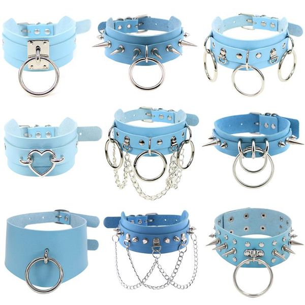 chokers blue pu leather choker necklaces jewelry for cool girl stainless steel rivet collar party club trendy clothing accessories 2021, Golden;silver
chokers blue pu leather choker necklaces jewelry for cool girl stainless steel rivet collar party club trendy clothing accessories 2021, Golden;silver