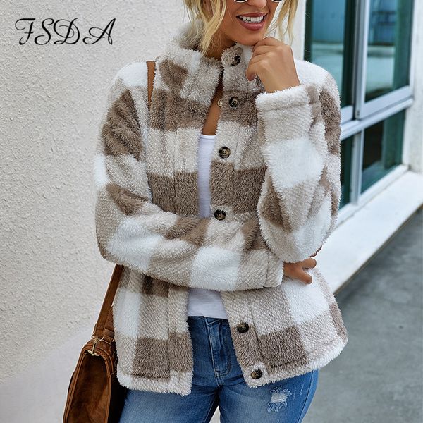 women faux fur short jacket 2021 plaid autumn winter pocket overcoat teddy coat fashion oversized outwear, Black;white
women faux fur short jacket 2021 plaid autumn winter pocket overcoat teddy coat fashion oversized outwear, Black;white