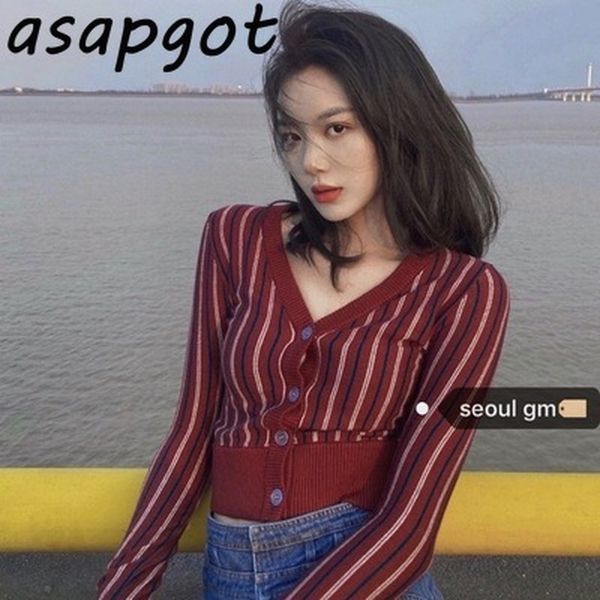 vintage short v neck red striped knitted sweater jacket thin women's clothing sweaters&jumpers cardigan fashion wild pull 210429, White
vintage short v neck red striped knitted sweater jacket thin women's clothing sweaters&jumpers cardigan fashion wild pull 210429, White