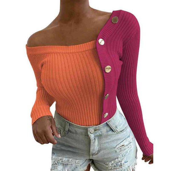 women contrast color stitching long sleeve sweaters autumn casual off shoulder button decor slim elegant knitted pullover female 210522, White
women contrast color stitching long sleeve sweaters autumn casual off shoulder button decor slim elegant knitted pullover female 210522, White