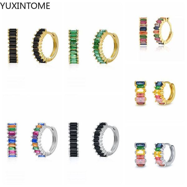hoop & huggie earrings for women 925 sterling silver rainbow zircon square dangle girl earring pendientes mom gift 2021 trend a30, Golden;silver