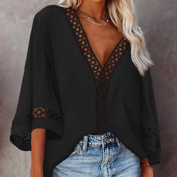 women shirt 2021new summer v-neck solid color ladies hollow out bell sleeve outdoor short casual comfy female outfits y0621, White
women shirt 2021new summer v-neck solid color ladies hollow out bell sleeve outdoor short casual comfy female outfits y0621, White