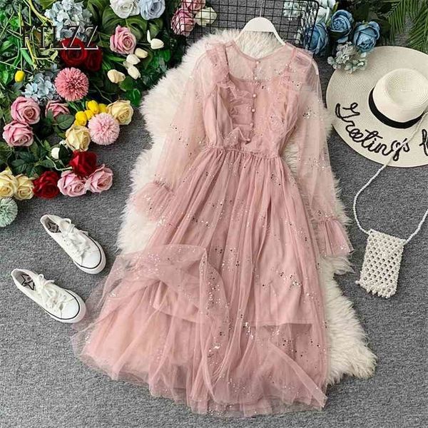 elegant women mesh dress fashion spring autumn long sleeve midi dresses korean ladie vintage sequins robe vestidos 210525, Black;gray
elegant women mesh dress fashion spring autumn long sleeve midi dresses korean ladie vintage sequins robe vestidos 210525, Black;gray