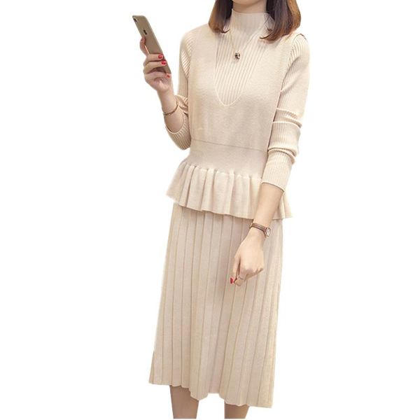 two piece dress women autumn winter fashion knitted ruffle ter pullover sweater vest + half turtleneck long skirt set, White
two piece dress women autumn winter fashion knitted ruffle ter pullover sweater vest + half turtleneck long skirt set, White