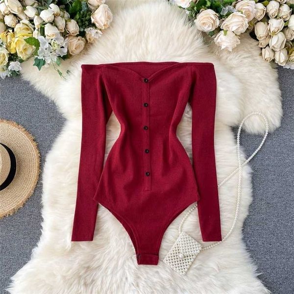 casual slash neck long sleeve bodysuit autumn single breasted playsuit red/gray/black knitted rompers fashion 211218, Black;white
casual slash neck long sleeve bodysuit autumn single breasted playsuit red/gray/black knitted rompers fashion 211218, Black;white