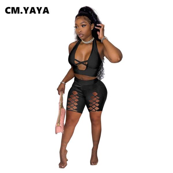 women's tracksuits cm.yaya women set solid sleeveless halter crop hollow out stretchy shorts two 2 piece sets tracksuit summer, Gray
women's tracksuits cm.yaya women set solid sleeveless halter crop hollow out stretchy shorts two 2 piece sets tracksuit summer, Gray