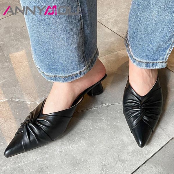 dress shoes annymoli woman natural genuine leather med heels pleated mules thick heel pumps pointed toe female footwear white 40, Black
dress shoes annymoli woman natural genuine leather med heels pleated mules thick heel pumps pointed toe female footwear white 40, Black