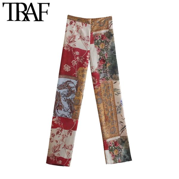 traf women chic fashion patchwork print wide-leg pants vintage high waist side pockets female trousers mujer 210415, Black;white
traf women chic fashion patchwork print wide-leg pants vintage high waist side pockets female trousers mujer 210415, Black;white