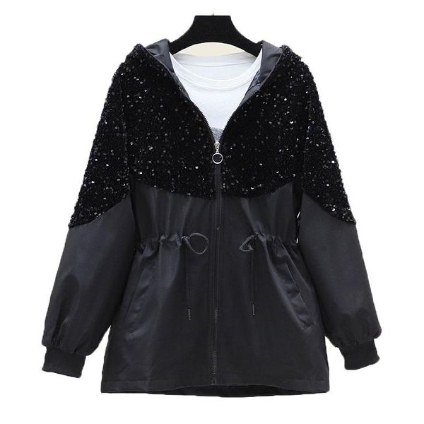 women's jackets shiny sequin jacket spring autumn stitching sequined drawstring casual hooded coat ladies black windbreaker outerwear, Black;brown
women's jackets shiny sequin jacket spring autumn stitching sequined drawstring casual hooded coat ladies black windbreaker outerwear, Black;brown