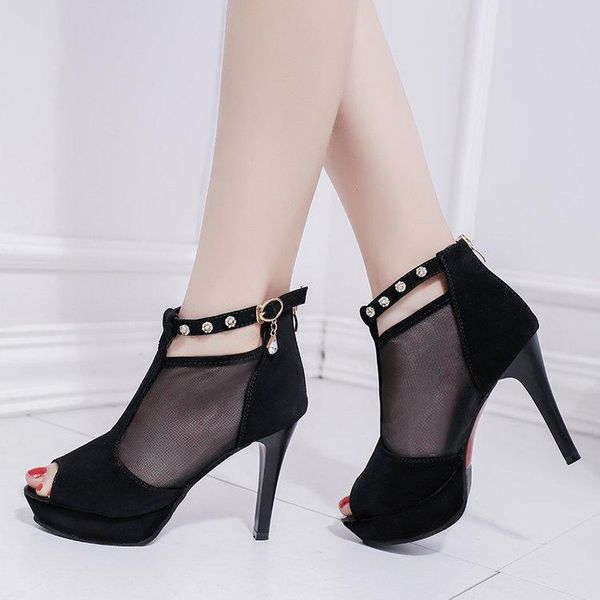 summer rivet mesh yarn fine with waterproof table hollowed women's shoes high heel fish mouth beak female sandals, Black
summer rivet mesh yarn fine with waterproof table hollowed women's shoes high heel fish mouth beak female sandals, Black