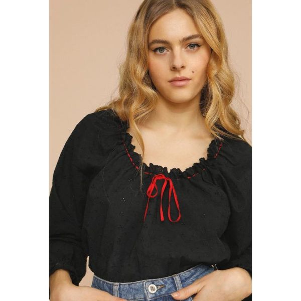 women's blouses & shirts color contrast bow tie hem cuff eyelet cotton long sleeve shirt top, White
women's blouses & shirts color contrast bow tie hem cuff eyelet cotton long sleeve shirt top, White