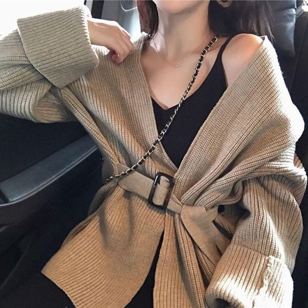 women's sweaters 2021 autumn winter fashion streetwear sashes belt v-neck cardigans women sweater jumper cardigan, White;black
women's sweaters 2021 autumn winter fashion streetwear sashes belt v-neck cardigans women sweater jumper cardigan, White;black