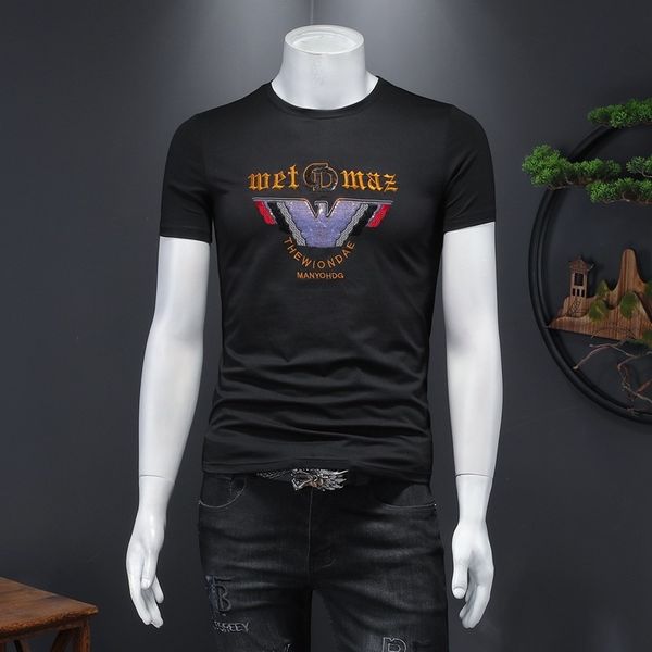 fashion t shirts 2021 summer men's round neck sequin mercerized cotton short sleeve with embroidery details, White;black
fashion t shirts 2021 summer men's round neck sequin mercerized cotton short sleeve with embroidery details, White;black